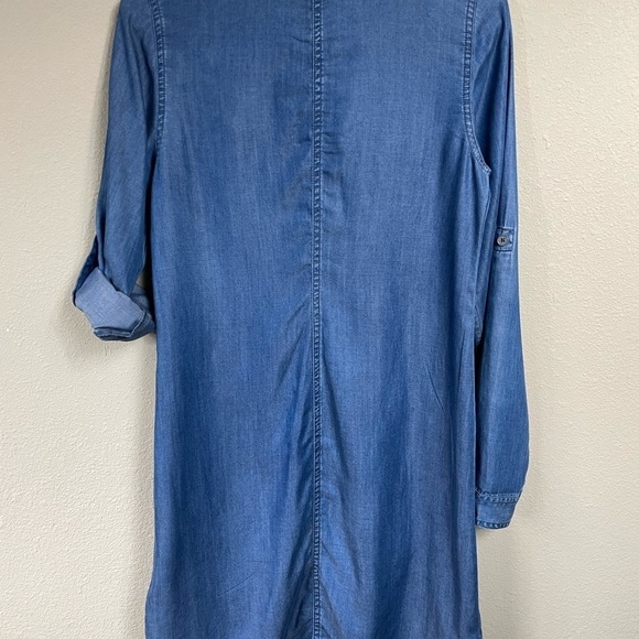 PrAna Tencel Button Down Shirt Dress long sleeves with tabs chambray, sz XS - Picture 6 of 9